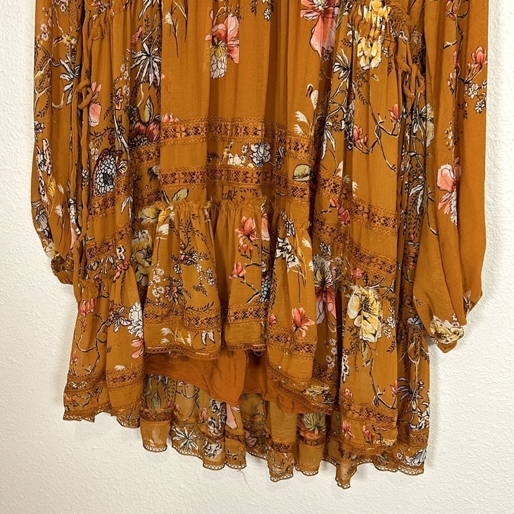 Free People 90s Revival Floral Boho Chic Babydoll Dress Hi-Low Adjustable Waist - Picture 5 of 13